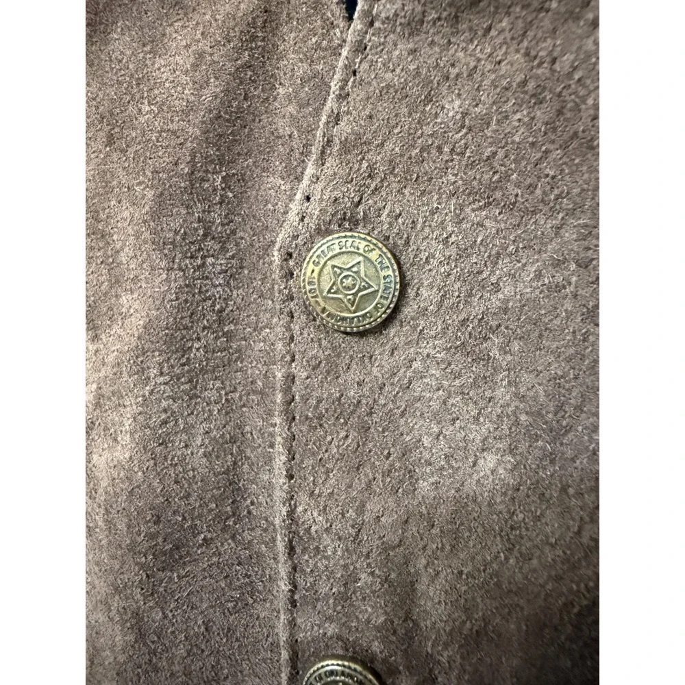 Scully Mens Brown Suede Leather Western Vest Oklahoma State Seal Buttons Medium